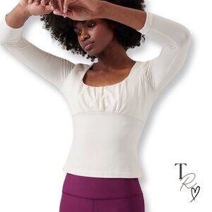 Athleta NWT Shanti Scoop 3/4 Sleeve Top Magnolia White Size Small